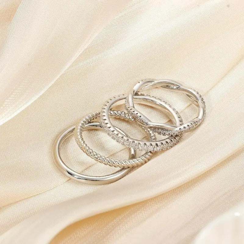 14k Dainty Pave & Twisted Stacked Ring Set