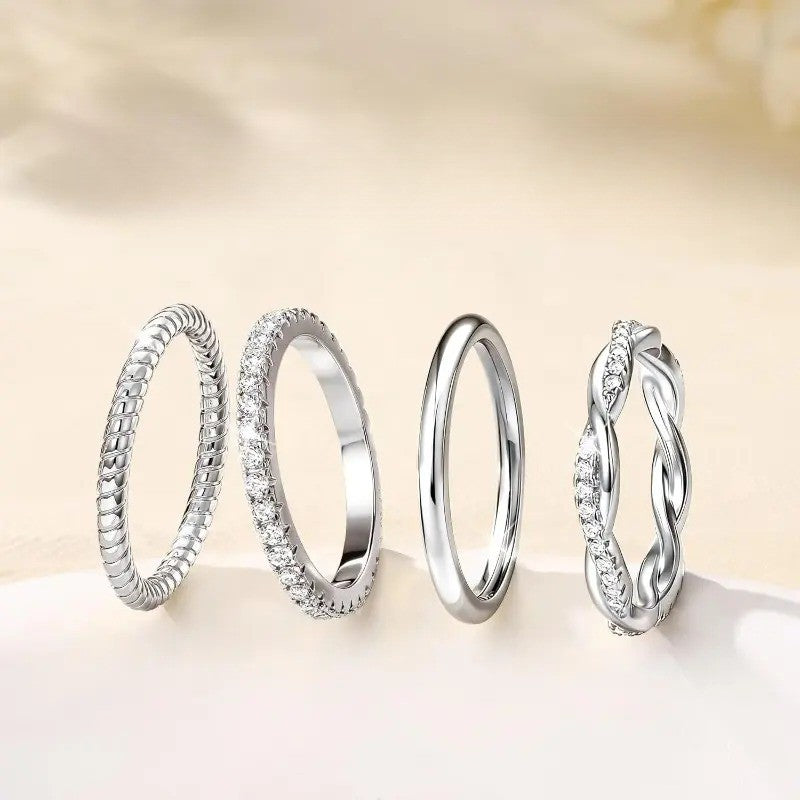 14k Dainty Pave & Twisted Stacked Ring Set