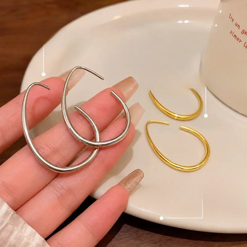 Classy Minimalist Teardrop Open Hoop Earrings