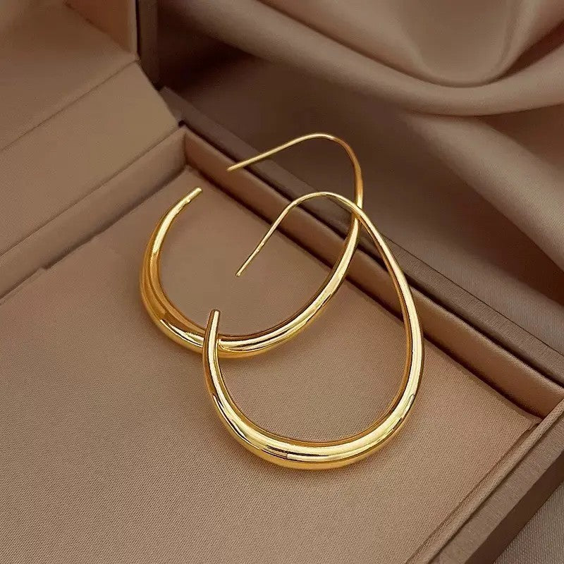 Classy Minimalist Teardrop Open Hoop Earrings