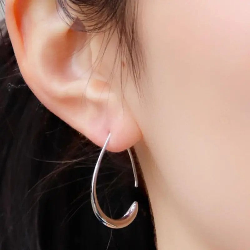 Classy Minimalist Teardrop Open Hoop Earrings