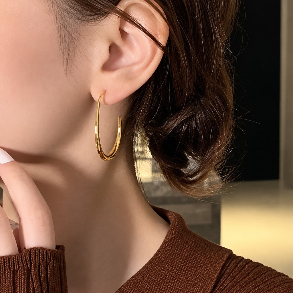 Classy Minimalist Teardrop Open Hoop Earrings
