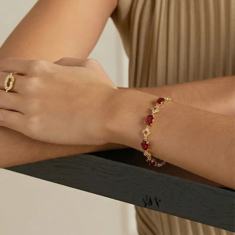 Elegant Red Oval Gemstone Bracelet