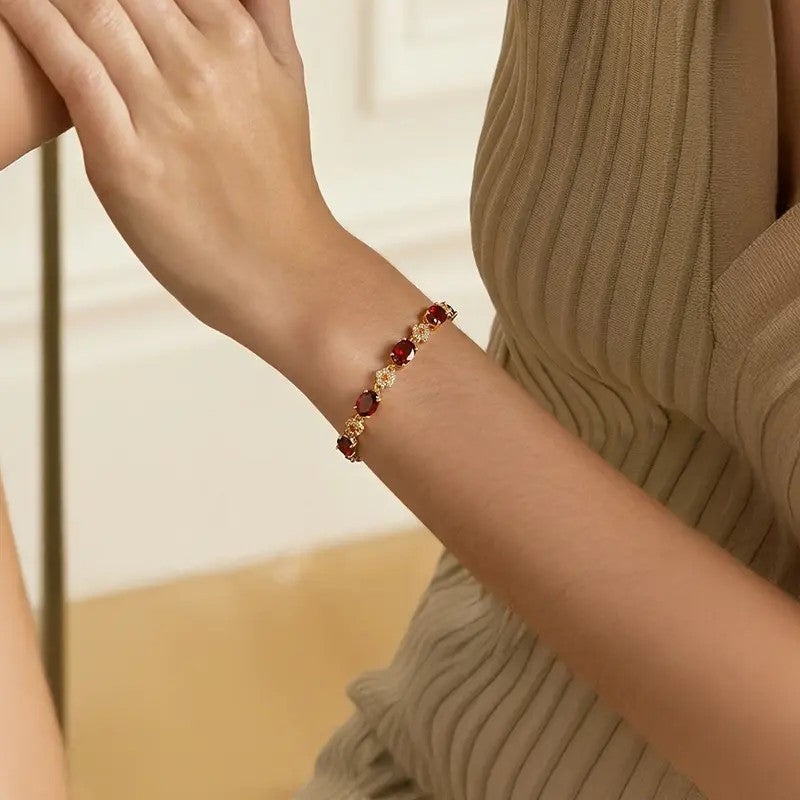 Elegant Red Oval Gemstone Bracelet