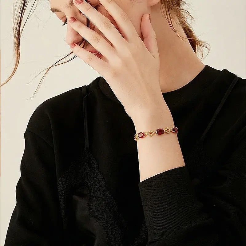 Elegant Red Oval Gemstone Bracelet