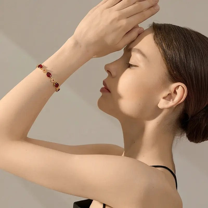 Elegant Red Oval Gemstone Bracelet