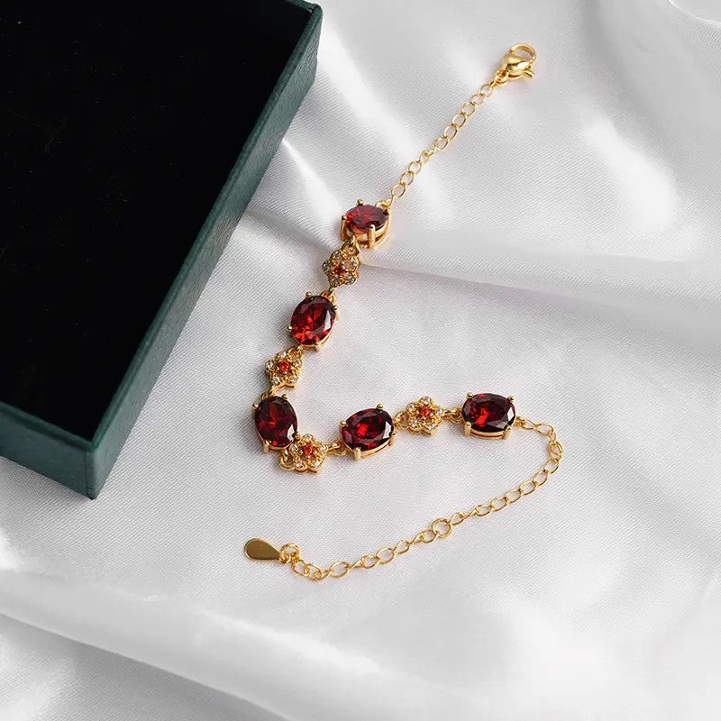 Elegant Red Oval Gemstone Bracelet