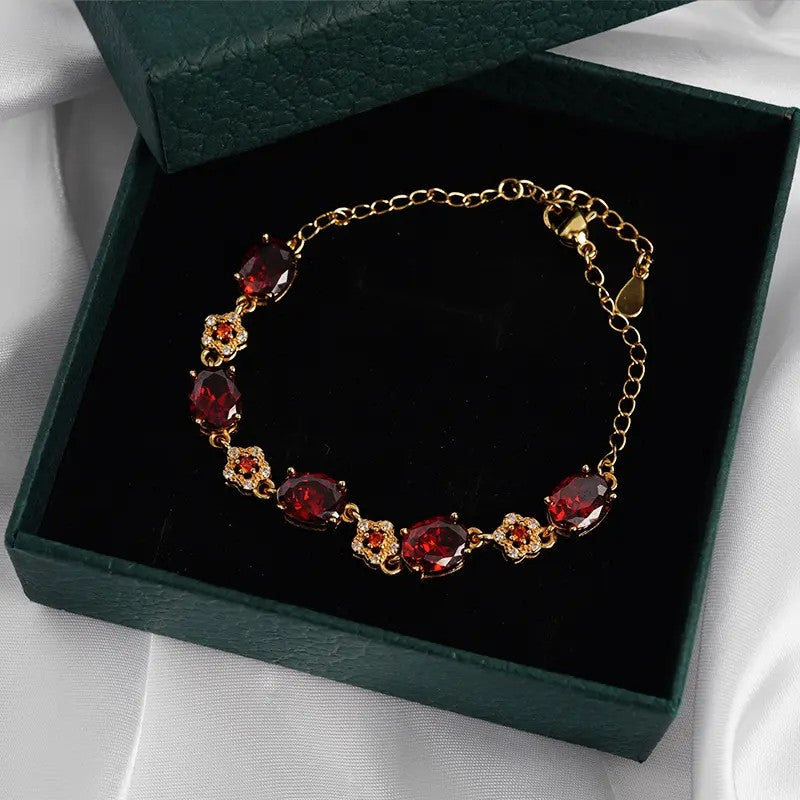 Elegant Red Oval Gemstone Bracelet