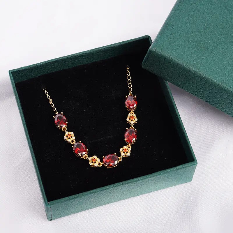 Elegant Red Oval Gemstone Bracelet