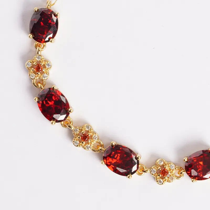 Elegant Red Oval Gemstone Bracelet