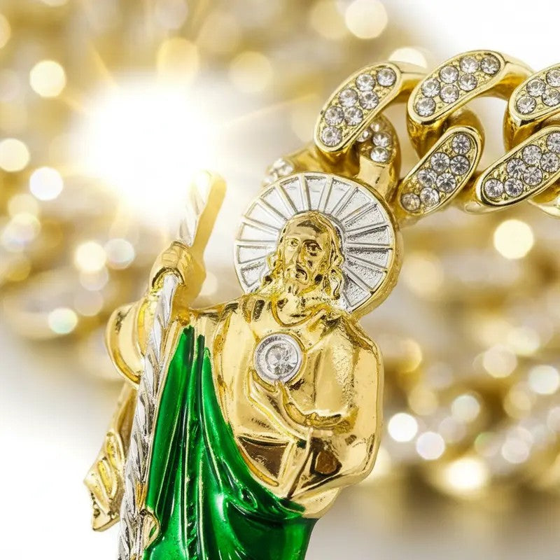 Classy Iced Out Saint Jude Cuban Bracelet