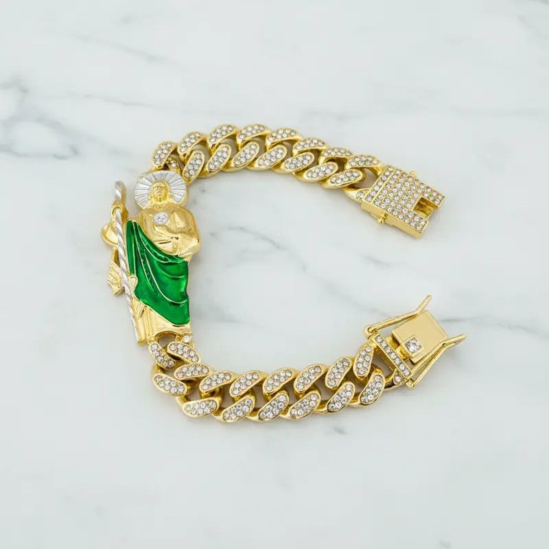 Classy Iced Out Saint Jude Cuban Bracelet