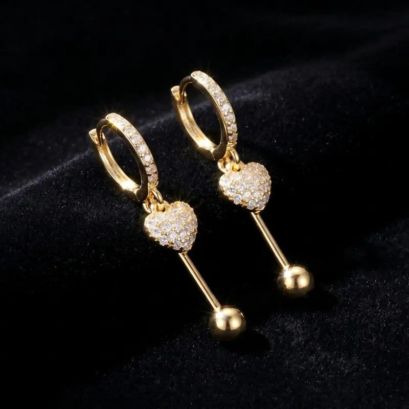 Dainty Pave Heart Drop Hoop Earrings