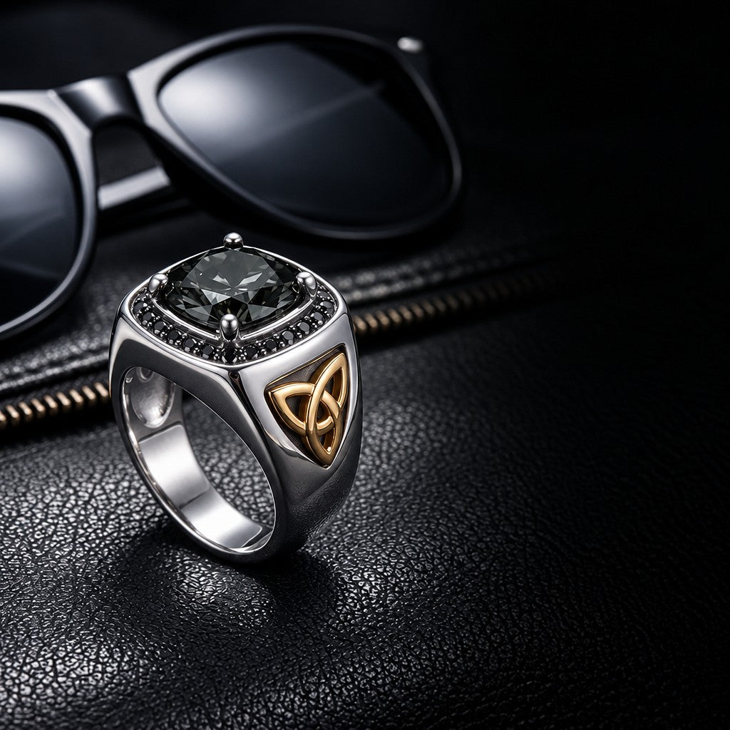 Classy Black Stone Celtic Knot Ring