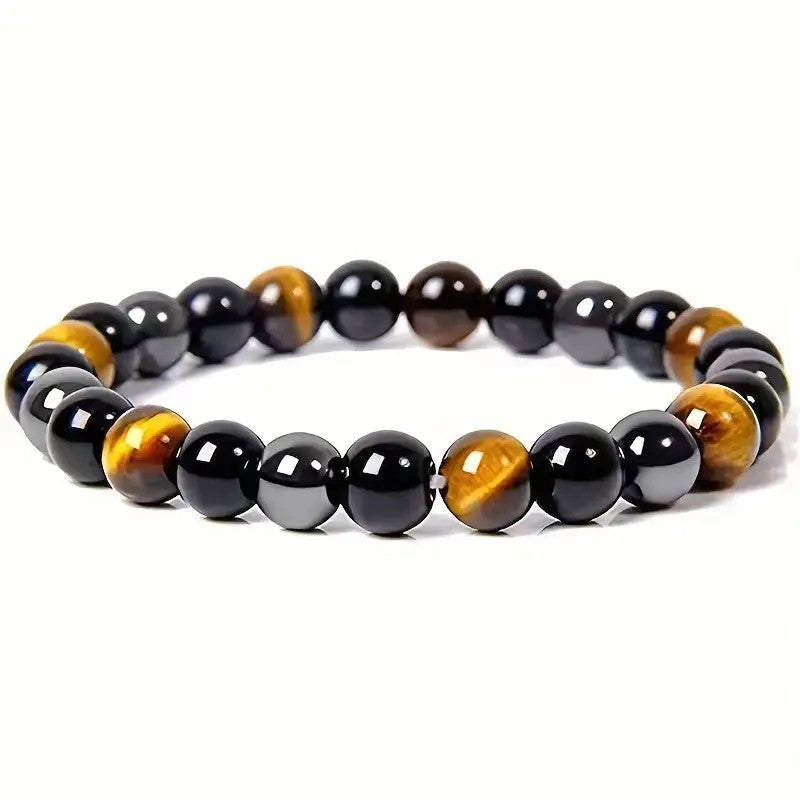 Boho Tiger Eye & Black Obsidian Stretch Bracelet