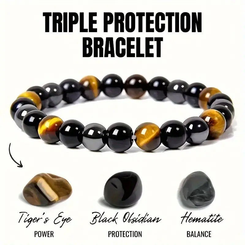 Boho Tiger Eye & Black Obsidian Stretch Bracelet