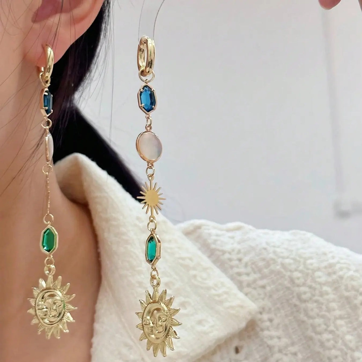 Elegant Sun Moon Dangle Earrings