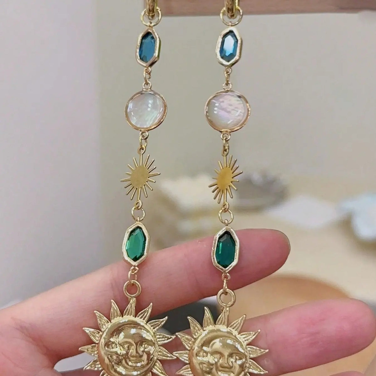 Elegant Sun Moon Dangle Earrings