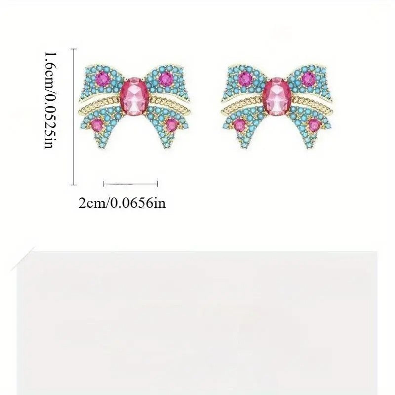 2pc Retro Blue Bow Stud Earrings