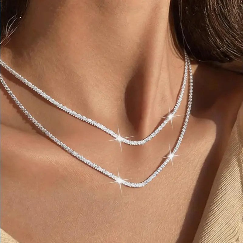 2pc Dainty Layered Zircon Necklace Set