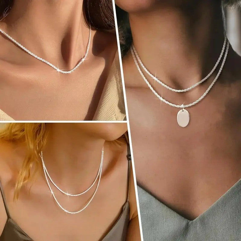 2pc Dainty Layered Zircon Necklace Set