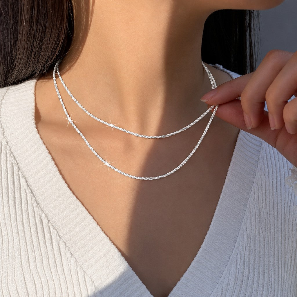 2pc Dainty Layered Zircon Necklace Set