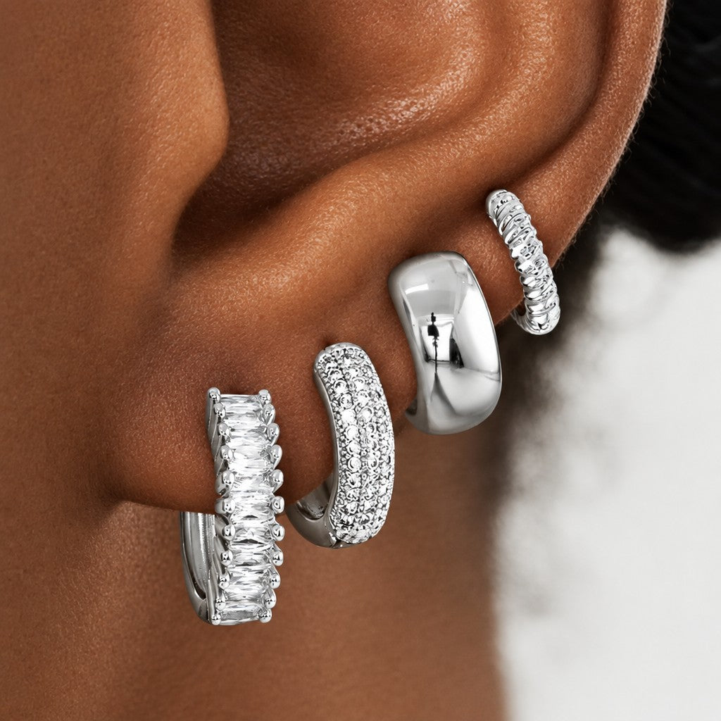 4pc Classy Mixed Texture Huggie Earring Set