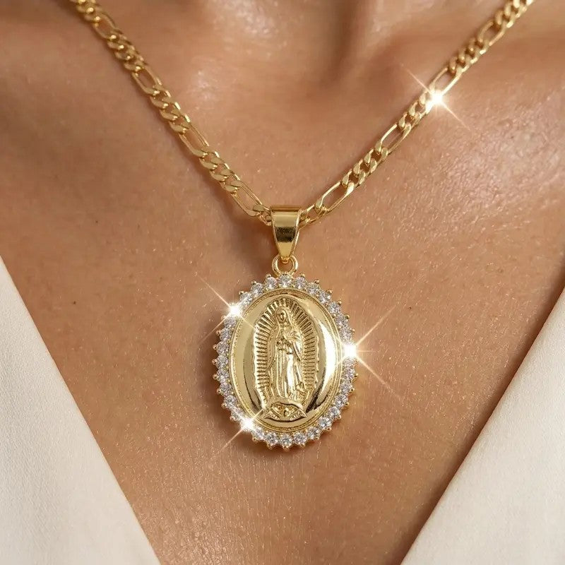 14k Elegant Virgin Mary Pendant Necklace