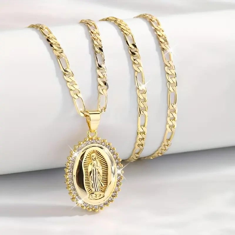 14k Elegant Virgin Mary Pendant Necklace