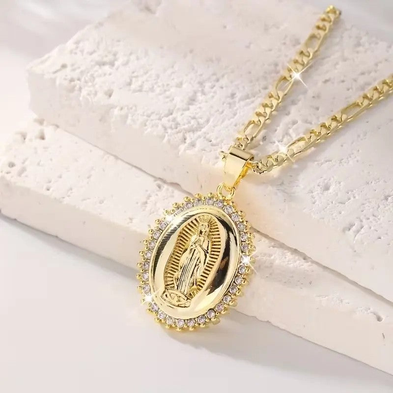 14k Elegant Virgin Mary Pendant Necklace