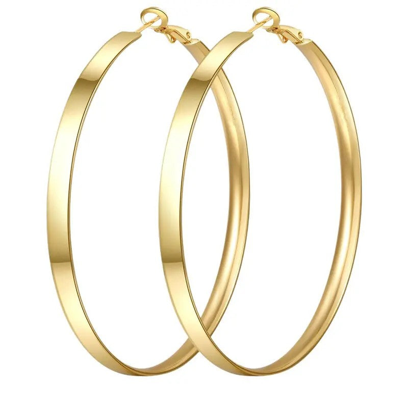 14k Elegant Flat Band Hoop Earrings