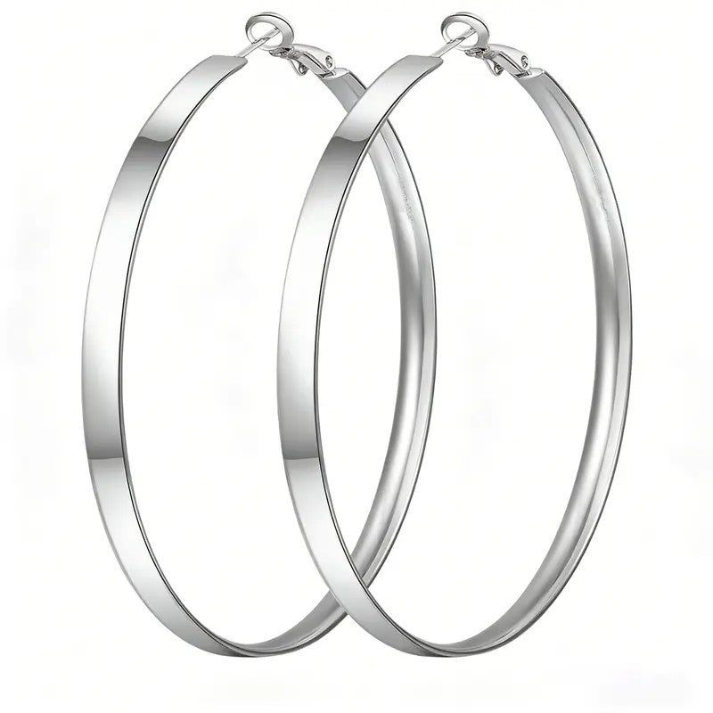 14k Elegant Flat Band Hoop Earrings