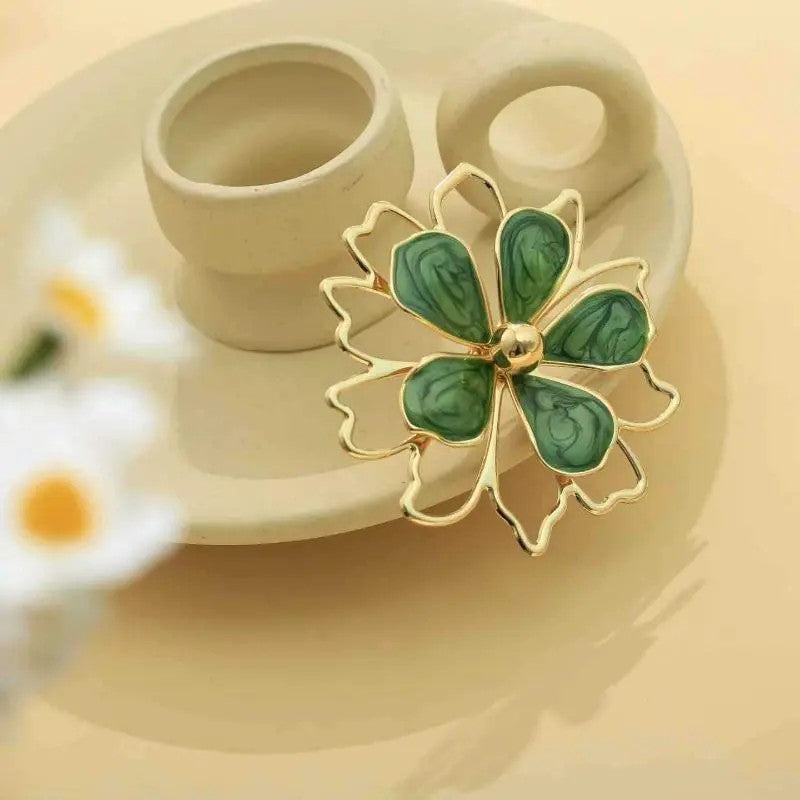 4pc Elegant Green Floral Necklace, Earring, Ring & Bracelet Set