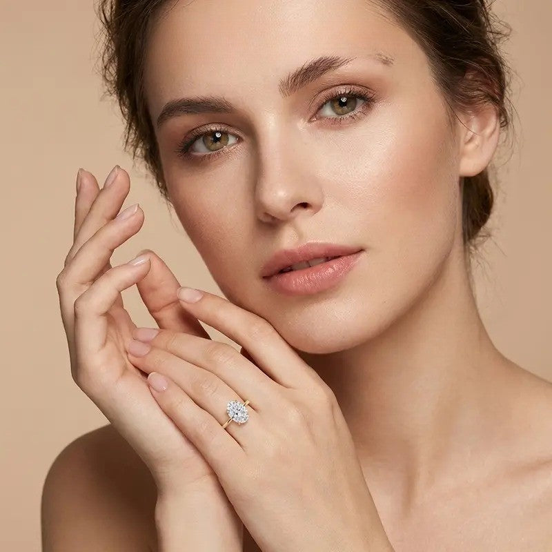 14k Elegant Oval Moissanite Solitaire Ring