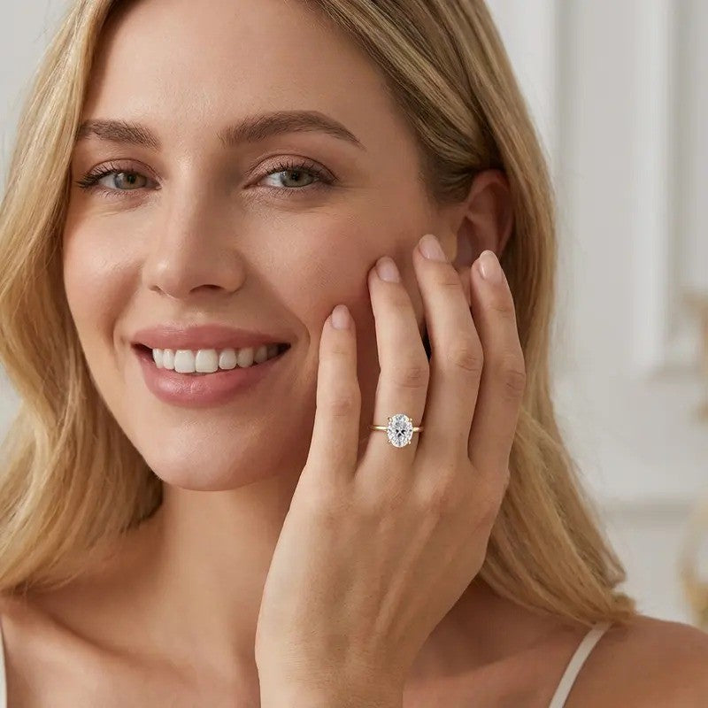 14k Elegant Oval Moissanite Solitaire Ring