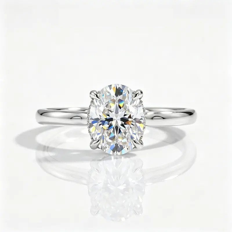 14k Elegant Oval Moissanite Solitaire Ring