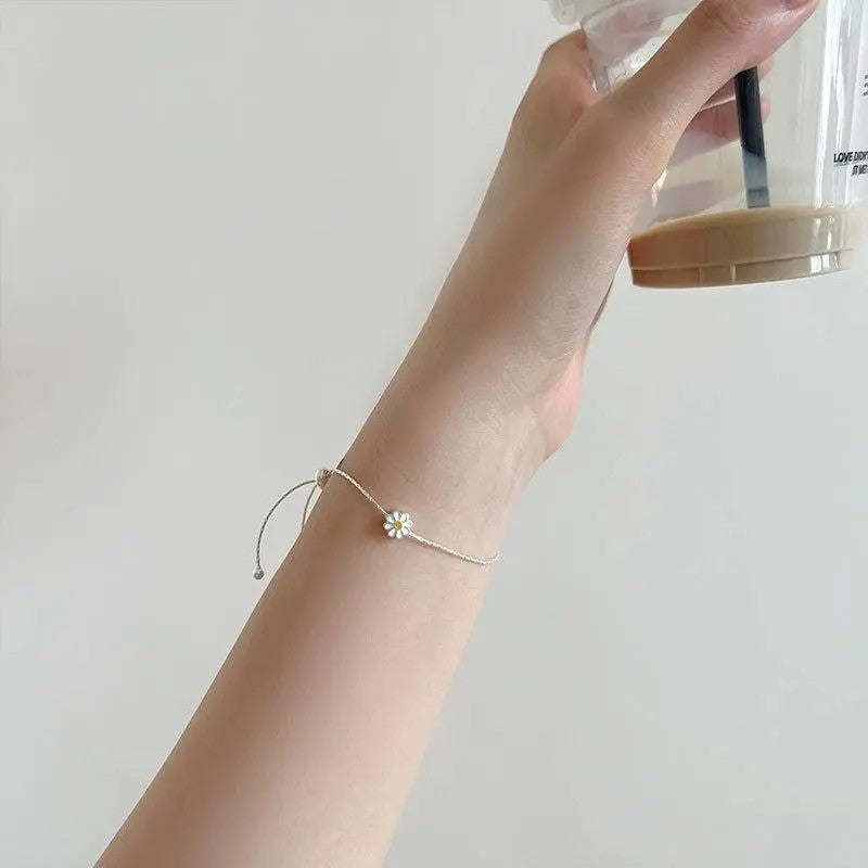Dainty White Enamel Daisy Bracelet