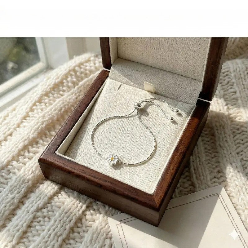 Dainty White Enamel Daisy Bracelet