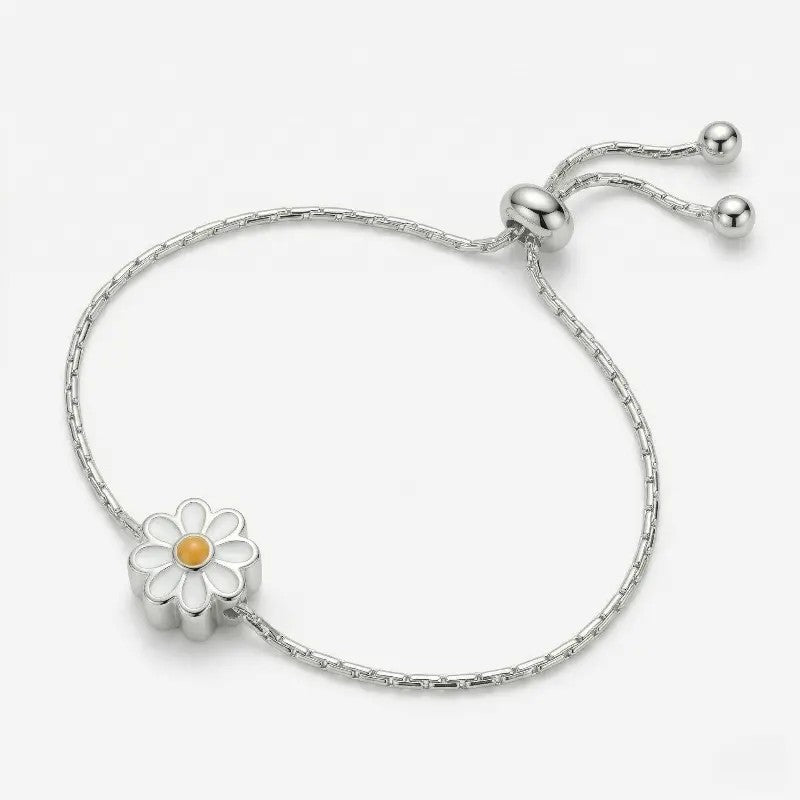 Dainty White Enamel Daisy Bracelet