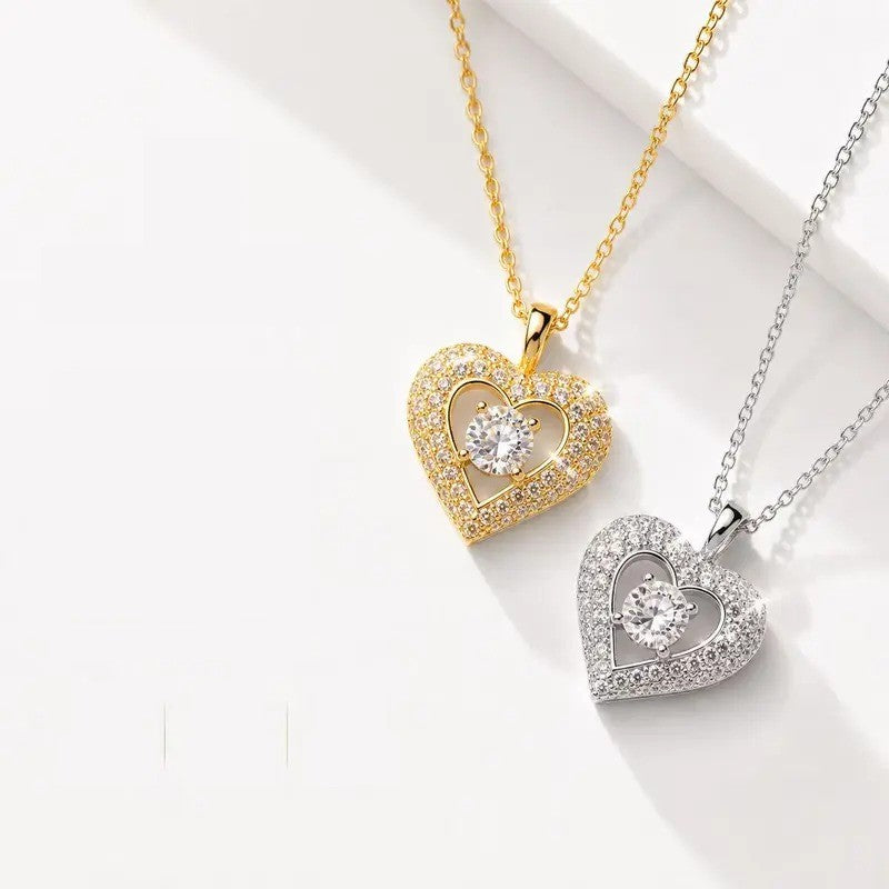 2pc Romantic Pave Heart Necklace Set