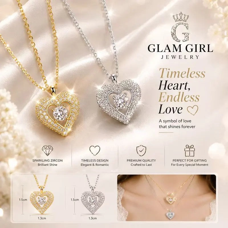 2pc Romantic Pave Heart Necklace Set