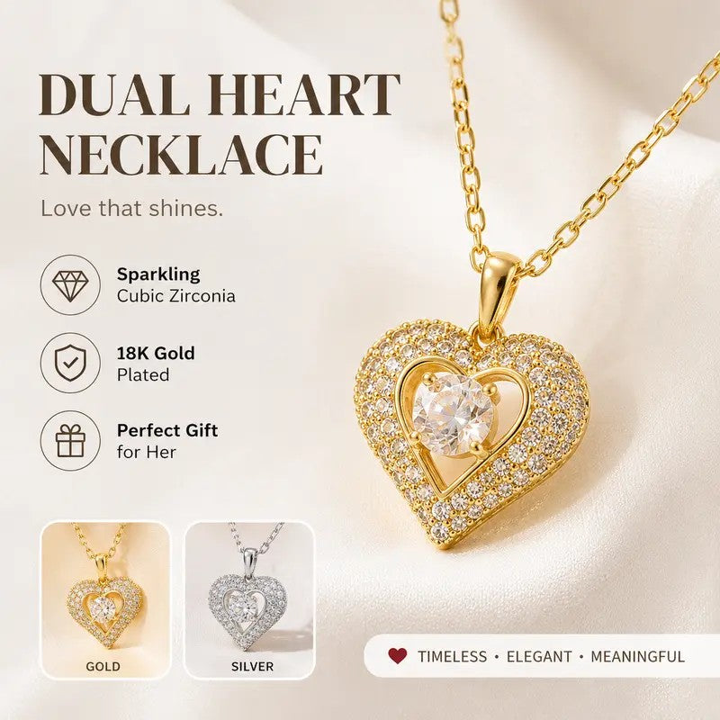 2pc Romantic Pave Heart Necklace Set