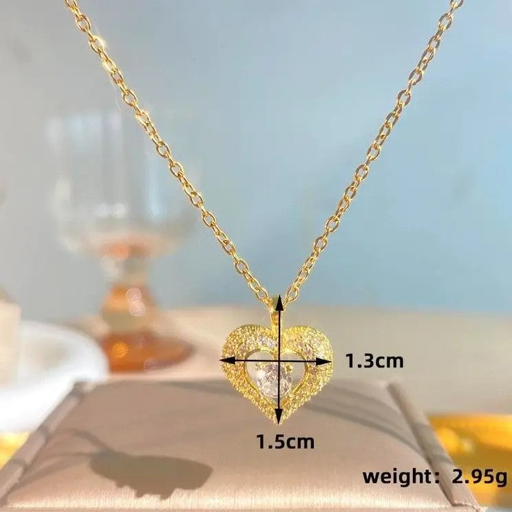 2pc Romantic Pave Heart Necklace Set