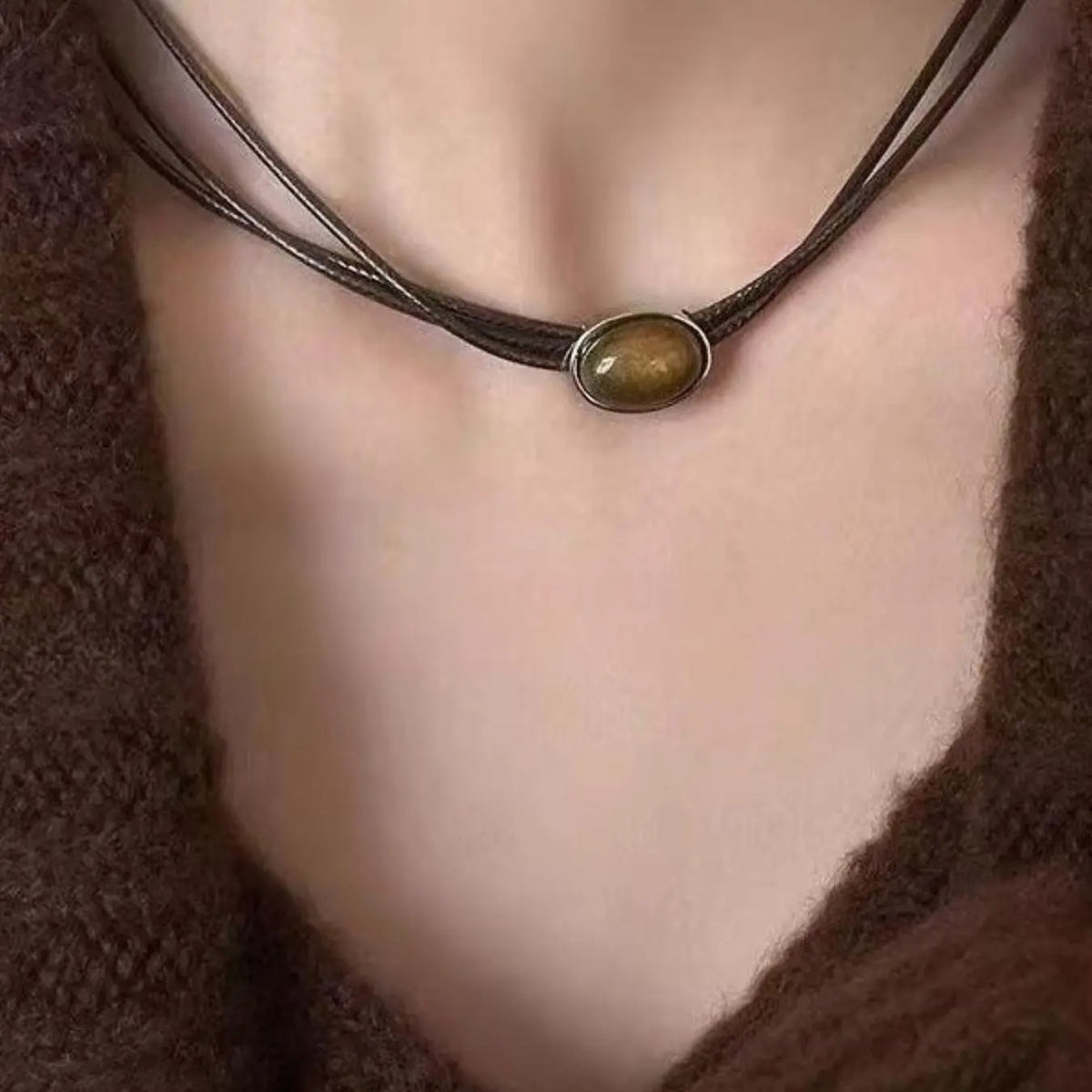 4pc Retro Tiger Eye & Star Necklace Set