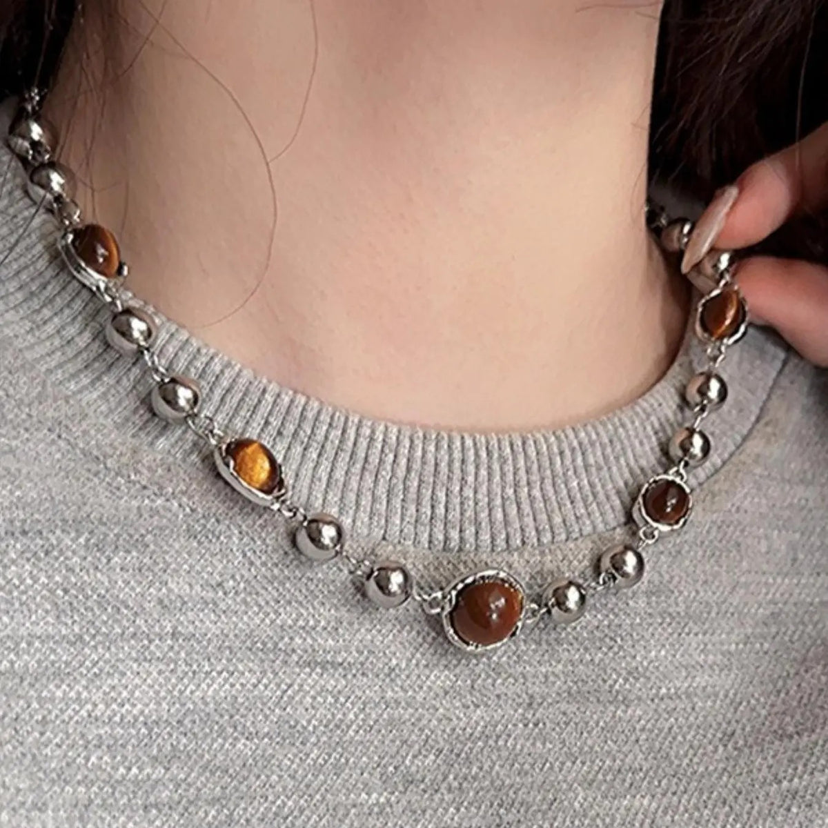 4pc Retro Tiger Eye & Star Necklace Set
