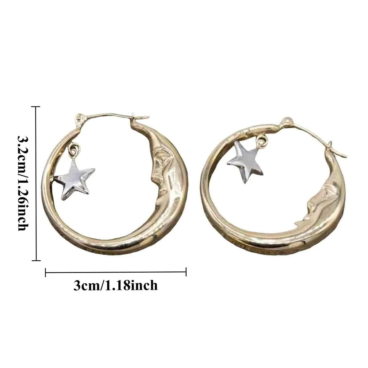 Retro Moon Face Star Hoop Earrings