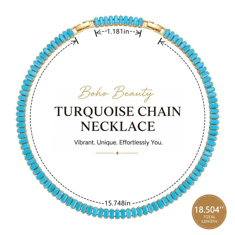 Elegant Turquoise Glass Chain Necklace