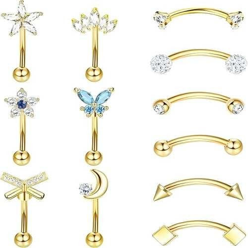12pc Dainty CZ Curved Barbell Set