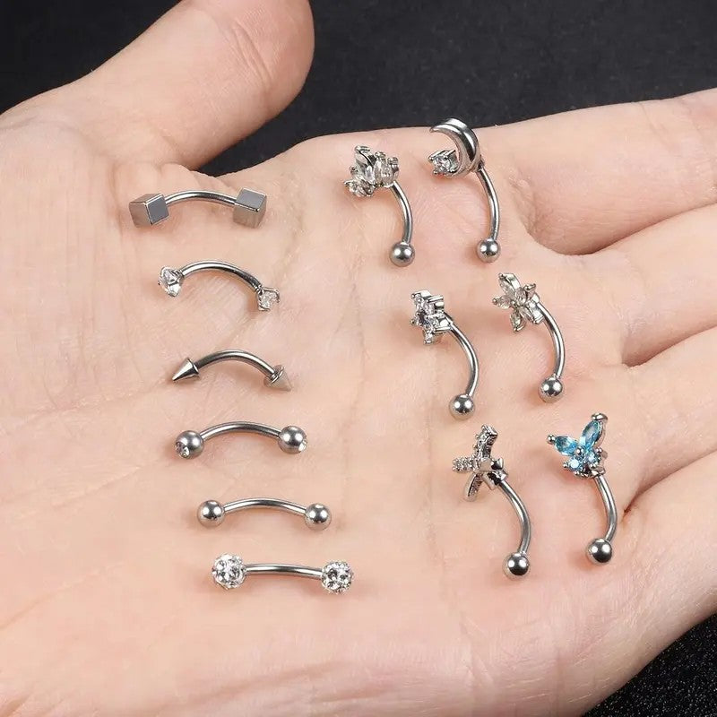 12pc Dainty CZ Curved Barbell Set