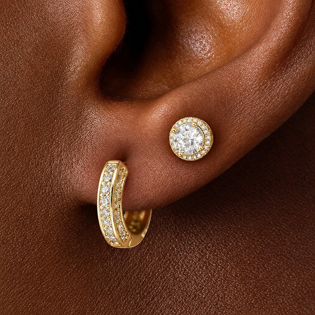 4pc Classy Zirconia Huggie & Stud Earring Set